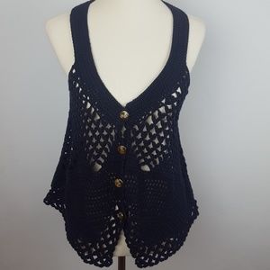 Free People Navy Crocheted Sweater Vest